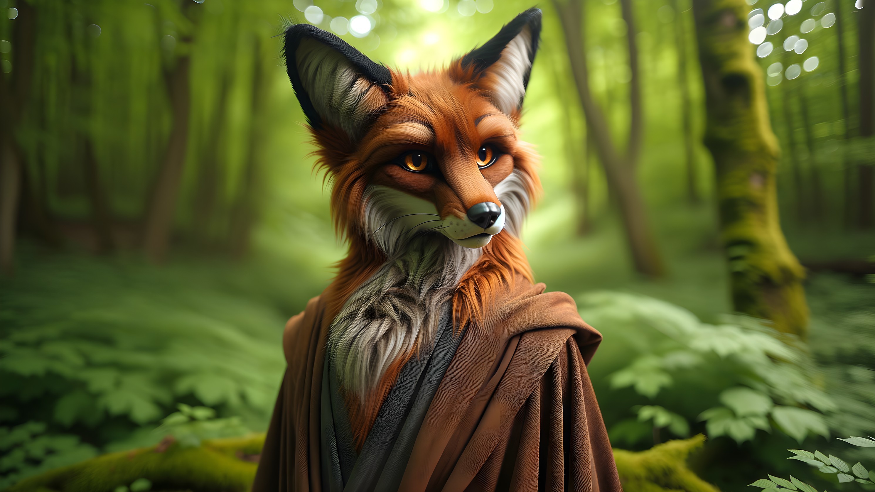 Fox-Human Hybrid in a Sunlit Forest Setting