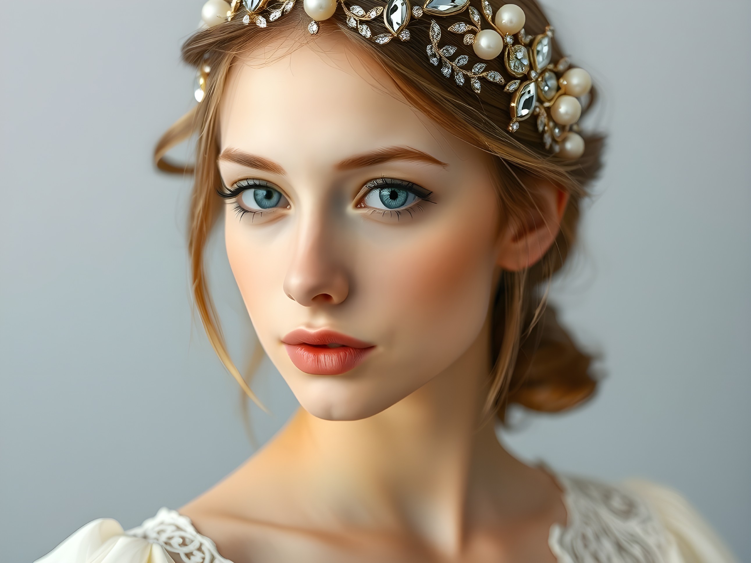 Young woman with blue eyes and elegant attire