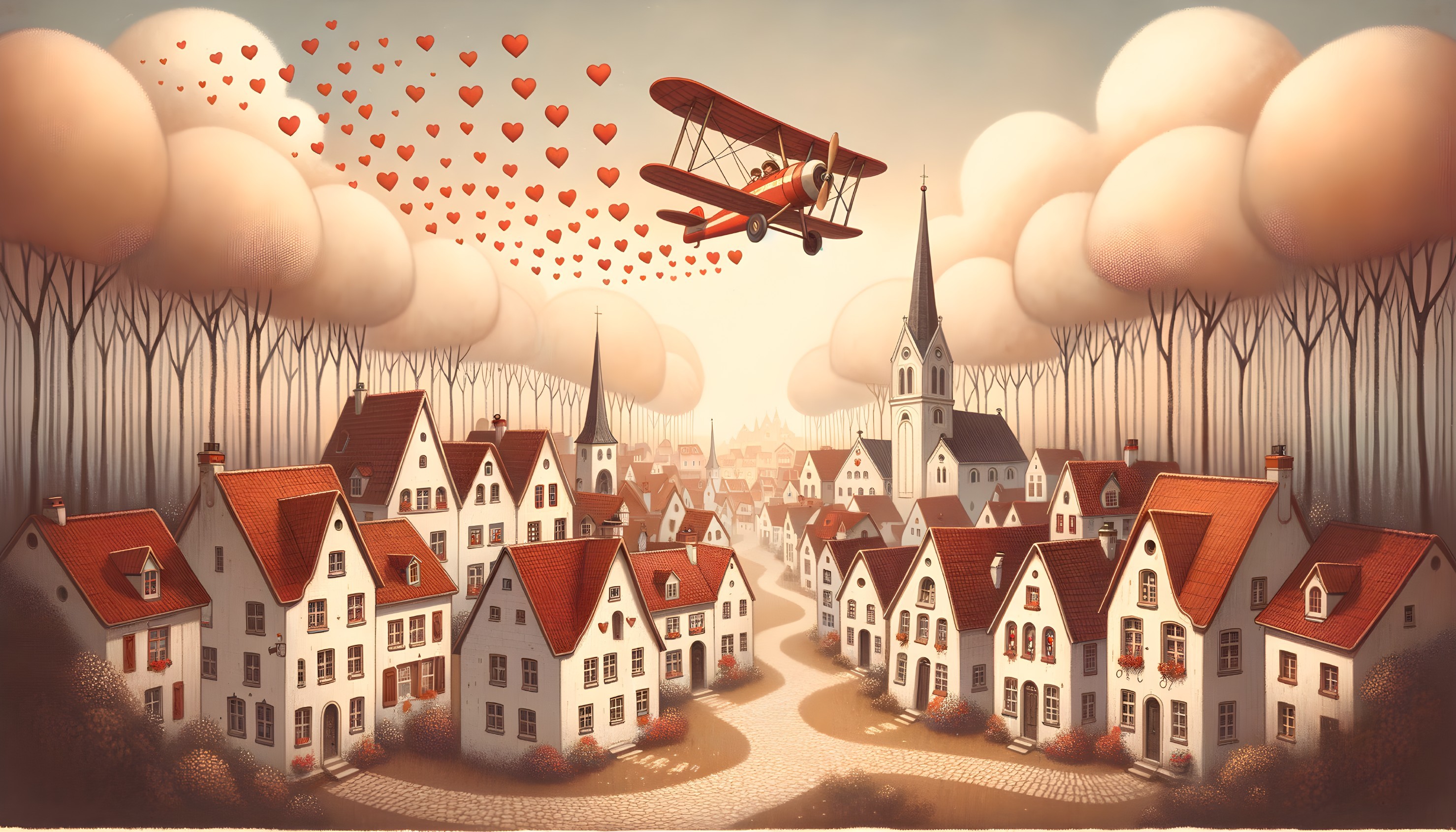 Charming Village with White Houses and Red Roofs
