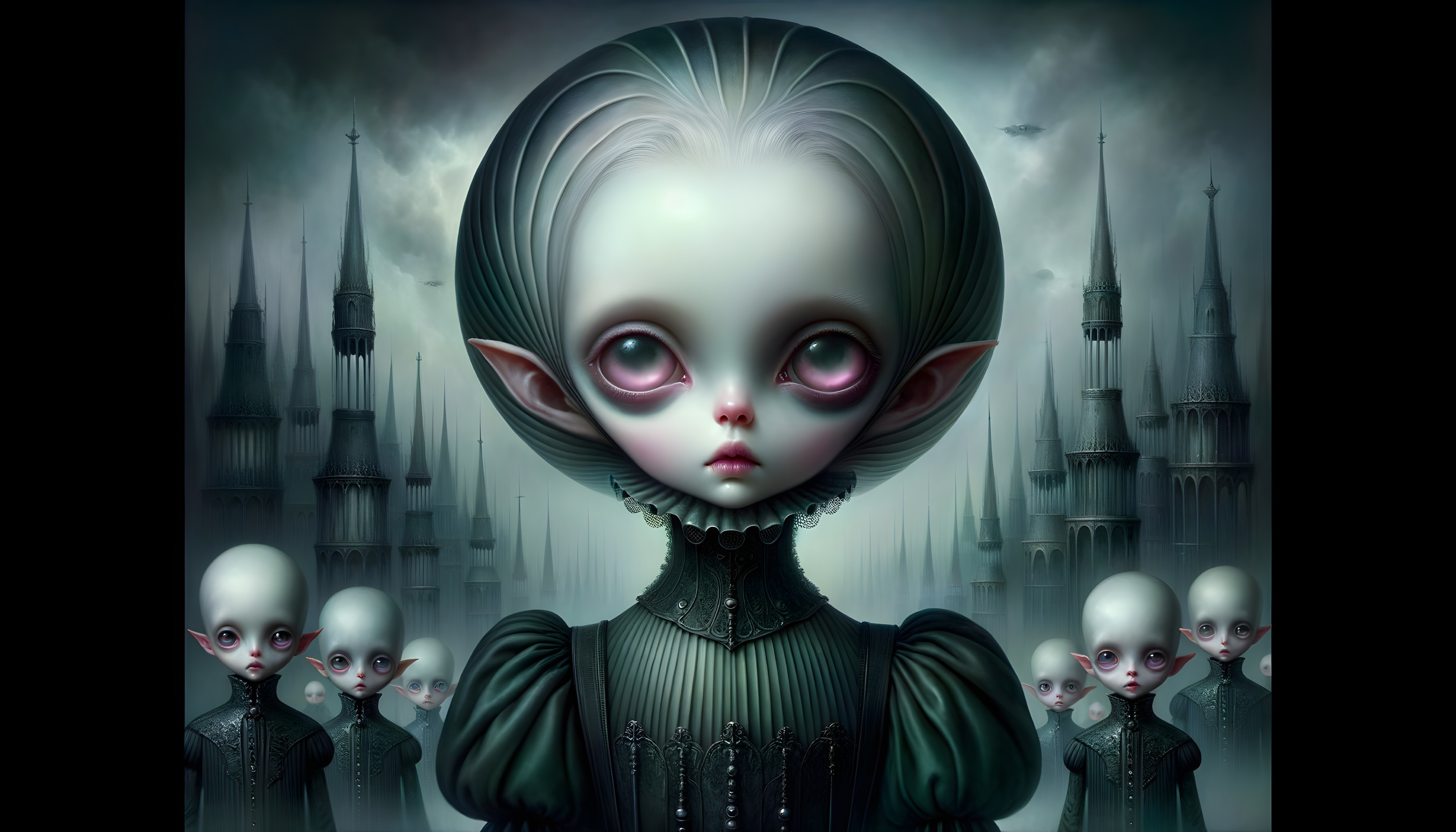 Surreal Scene with Central Figure in Gothic Twilight