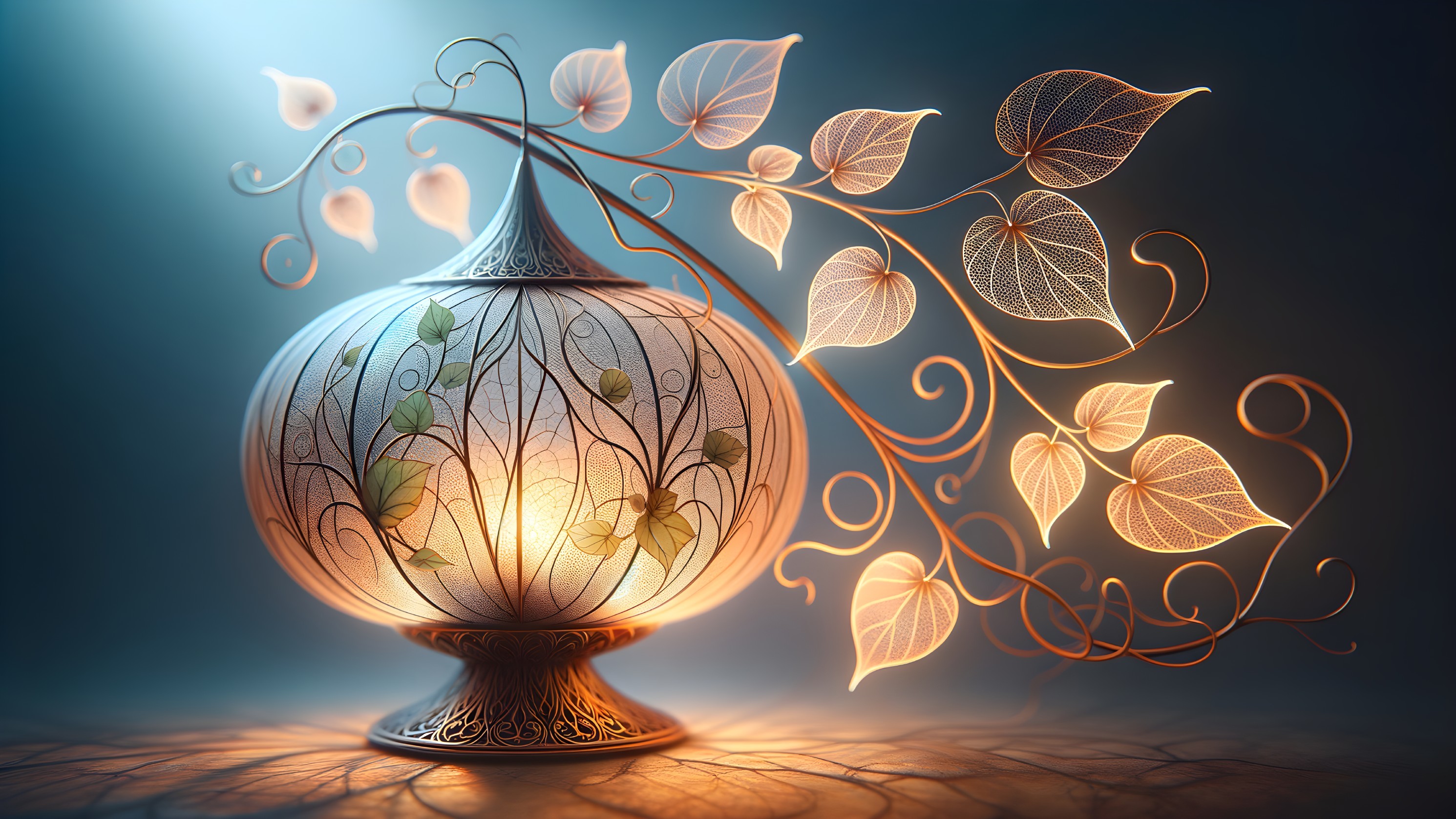 Ornate lamp with intricate design and warm glow