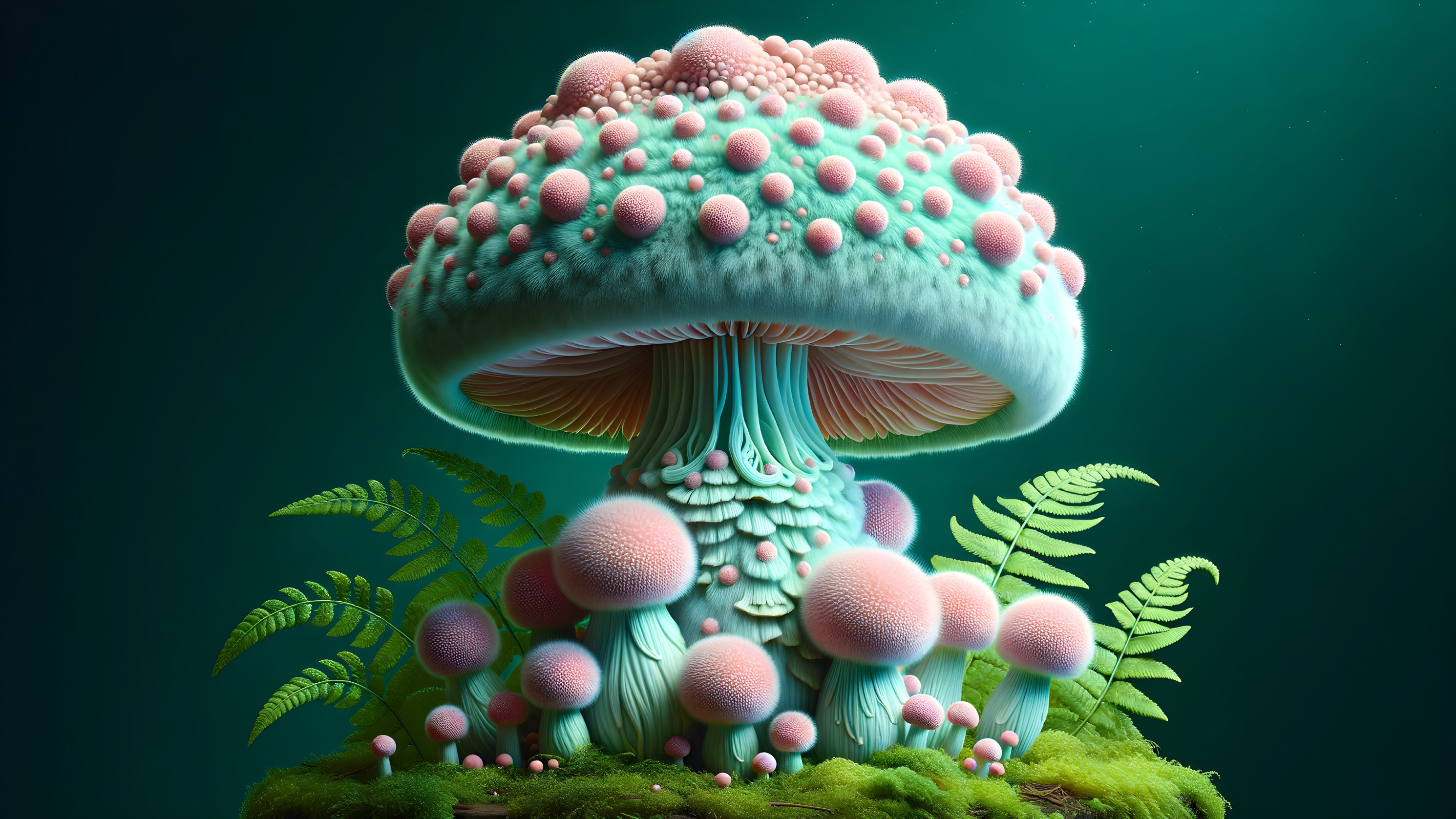Majestic Mushroom in Whimsical Pastel Landscape