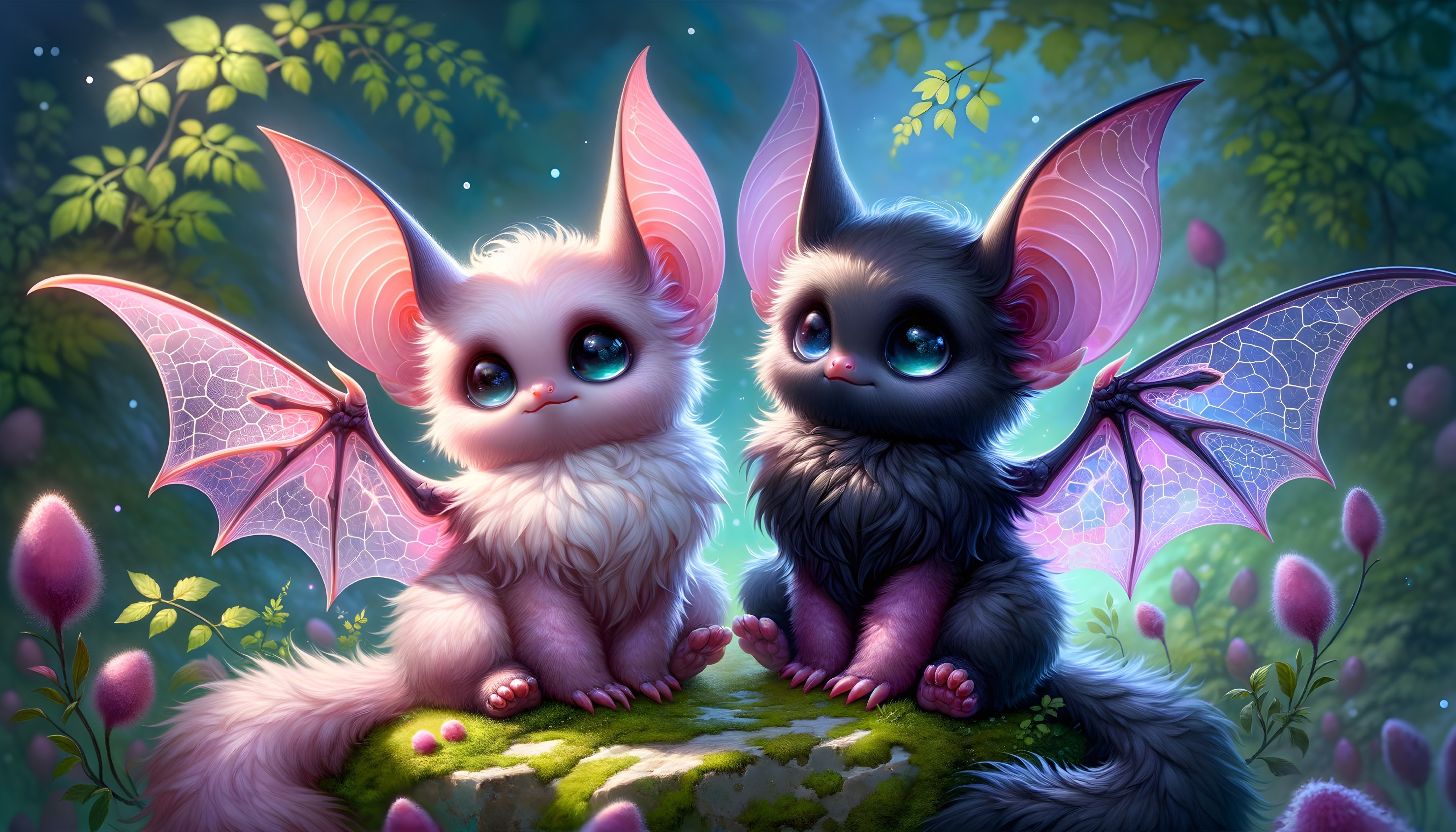 Whimsical Bat-Winged Creatures in Enchanted Forest