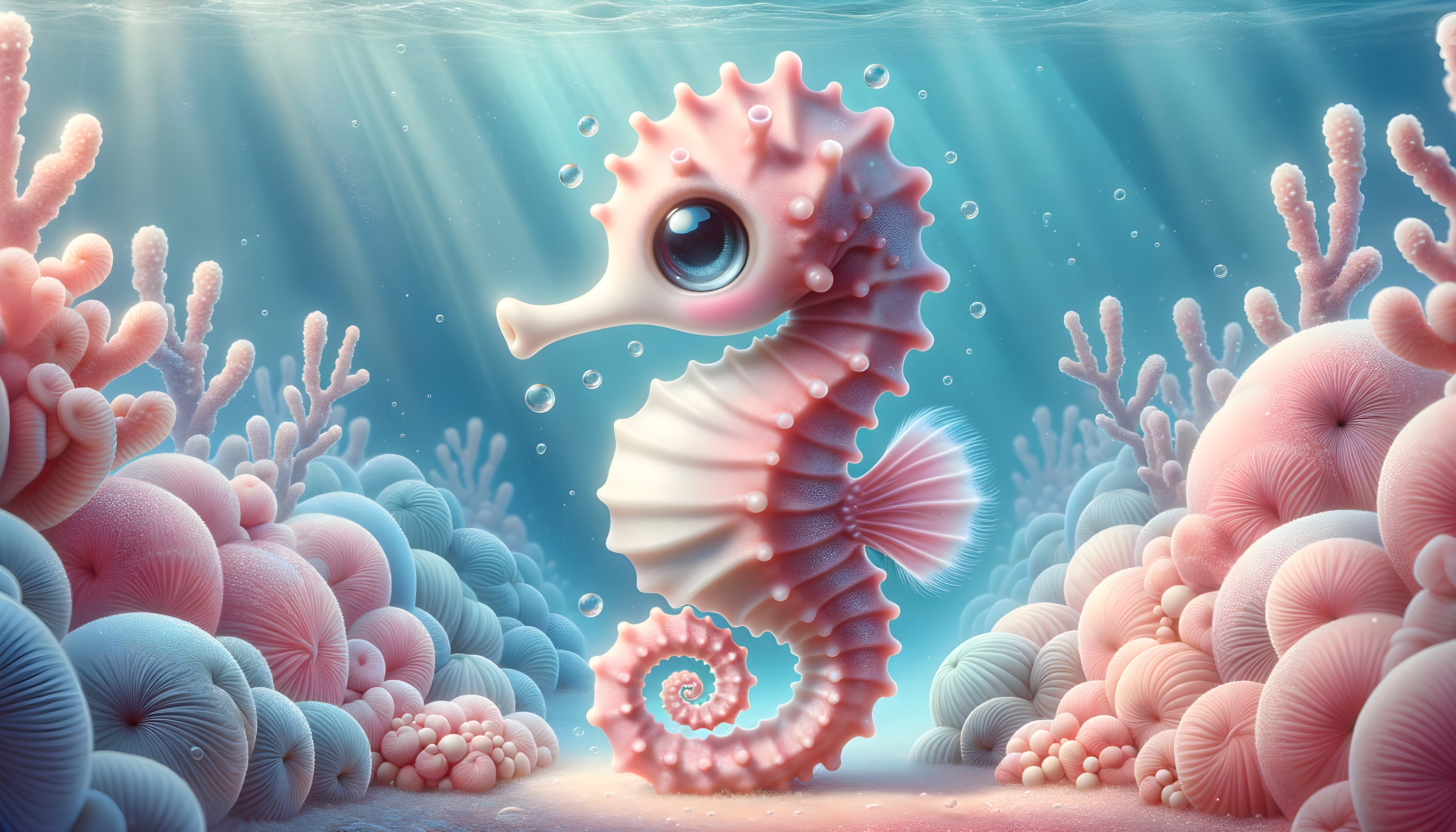 Vibrant Underwater Scene with Cartoon Seahorse and Coral