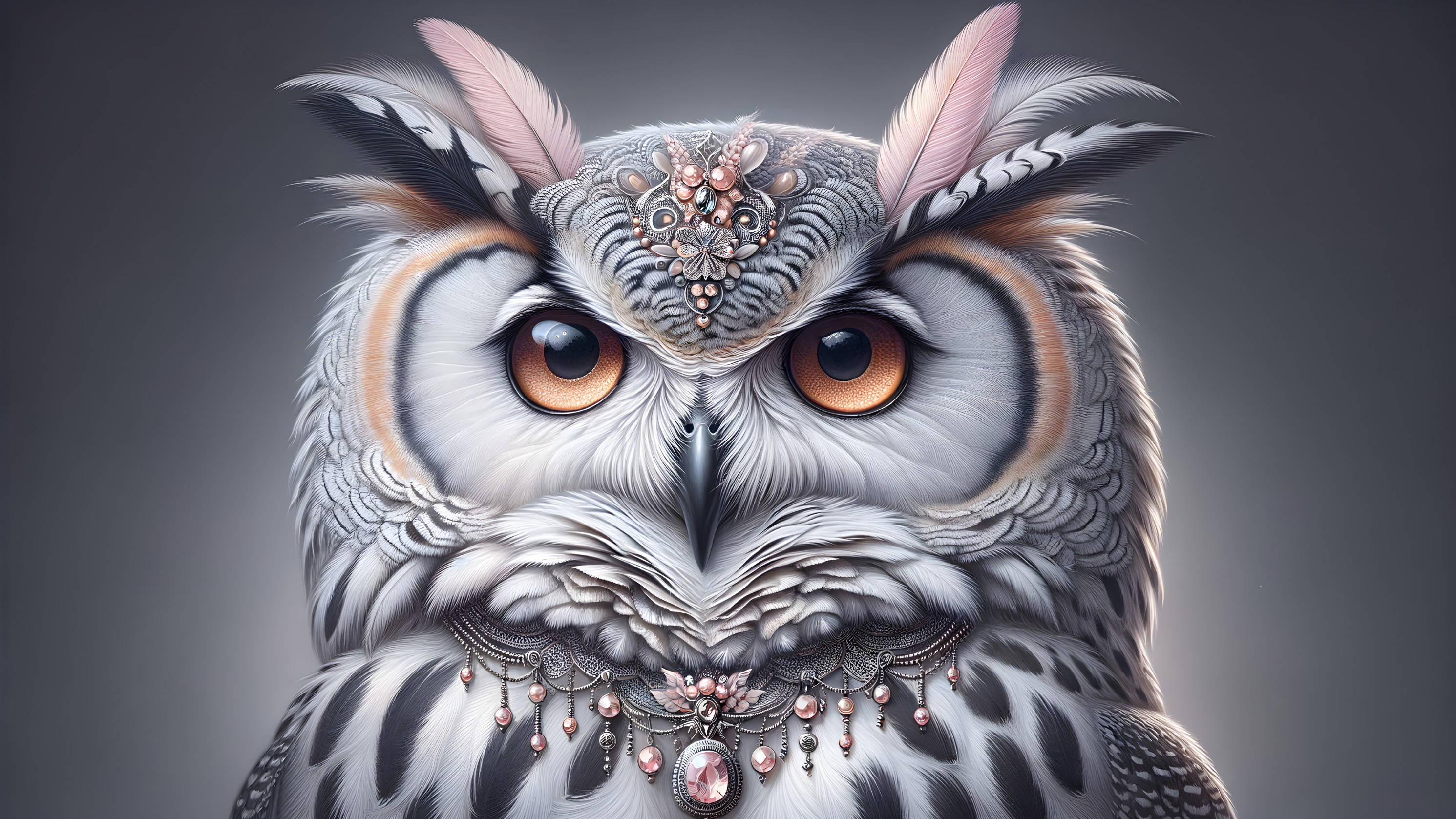 Detailed Owl with Jewelry and Regal Appearance