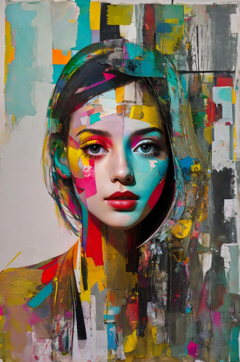 Abstract Portrait of a Young Woman with Bold Colors