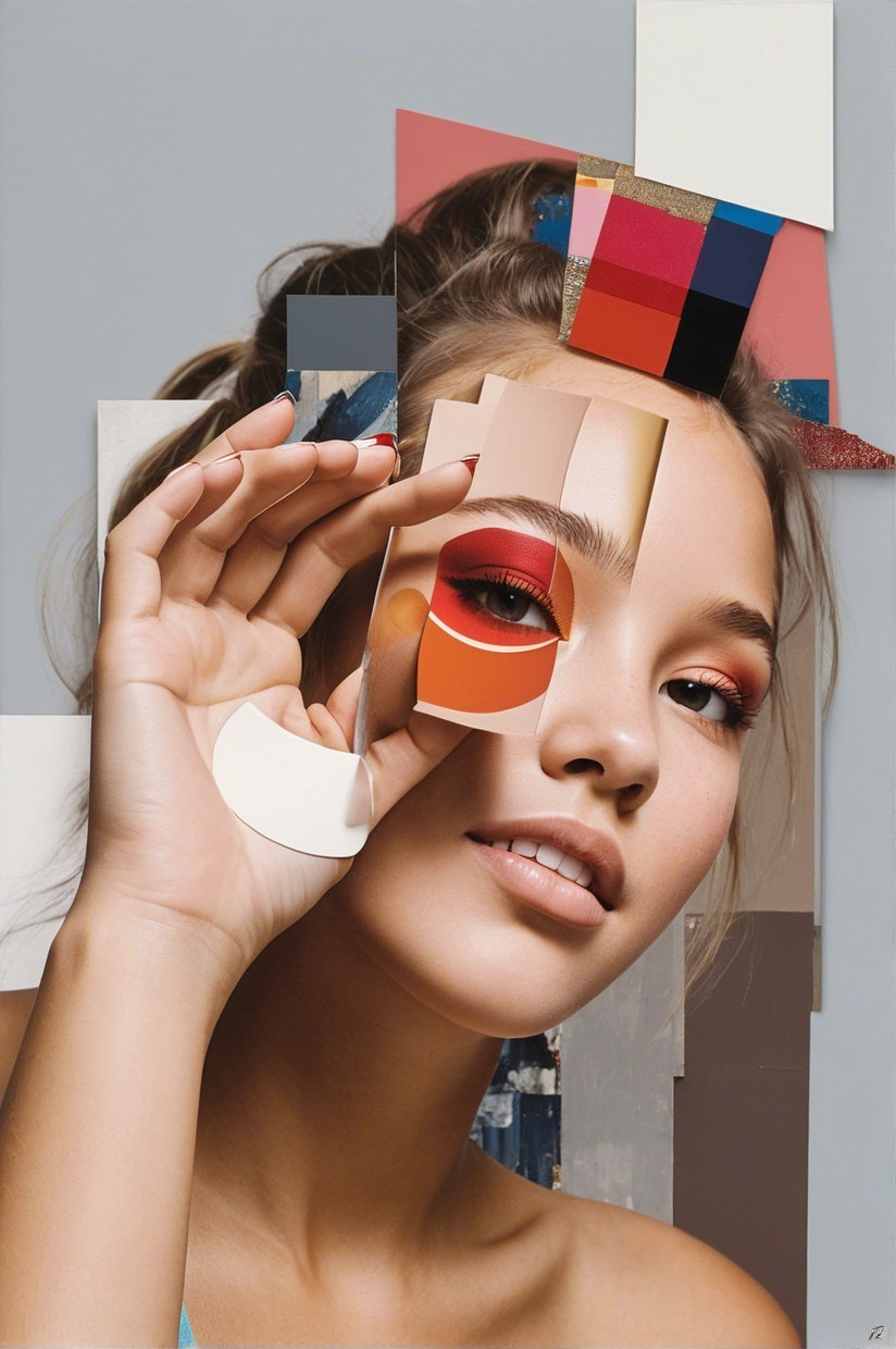 Portrait of a model with bold makeup and geometric cutouts