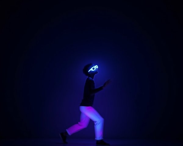 Playful Figure in Dark Setting with Glowing Sunglasses