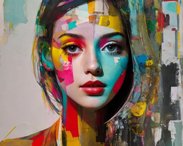 Abstract Portrait of a Young Woman with Bold Colors