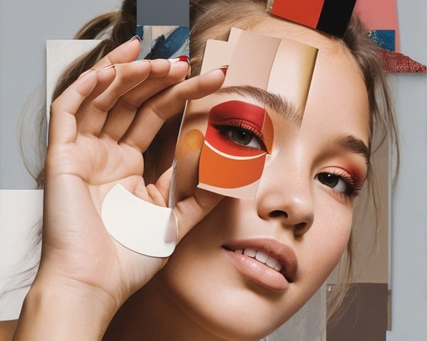 Portrait of a model with bold makeup and geometric cutouts