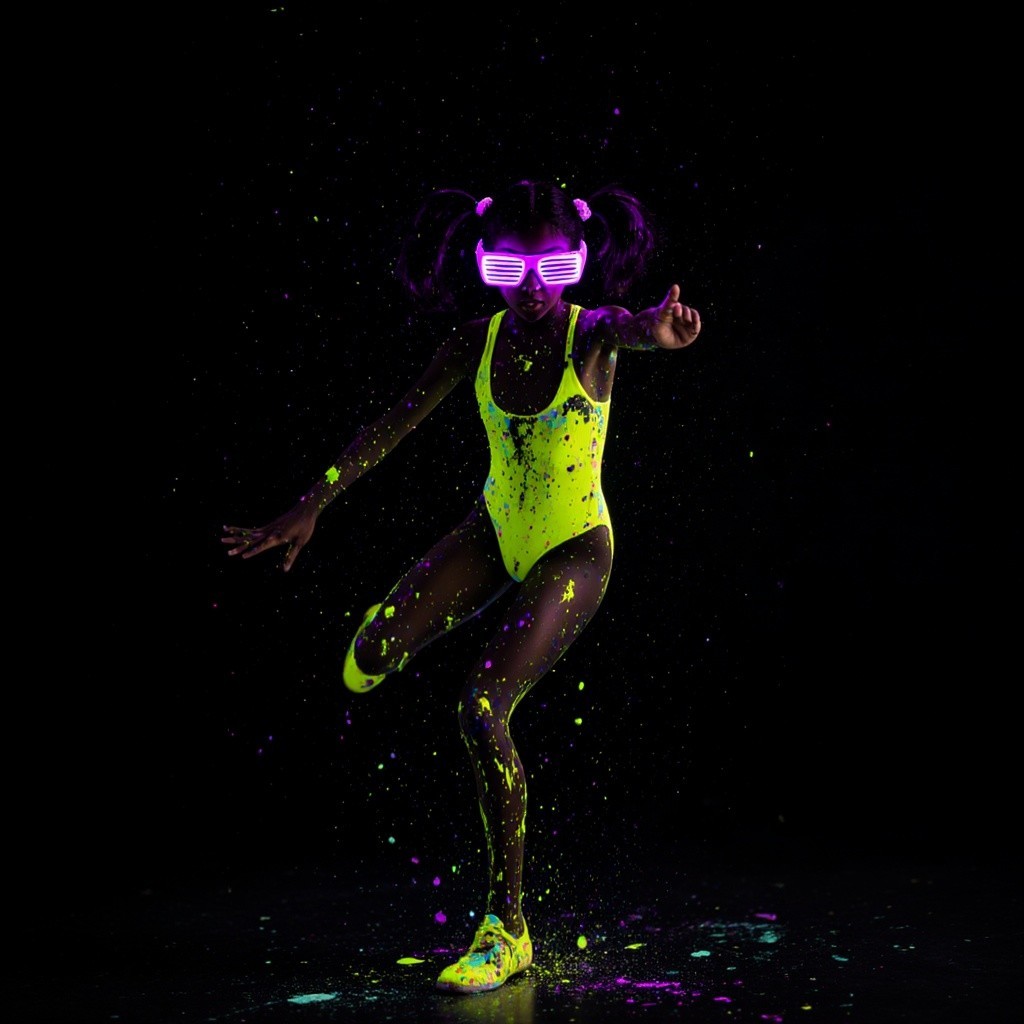 Child in Neon Swimsuit with Colorful Background