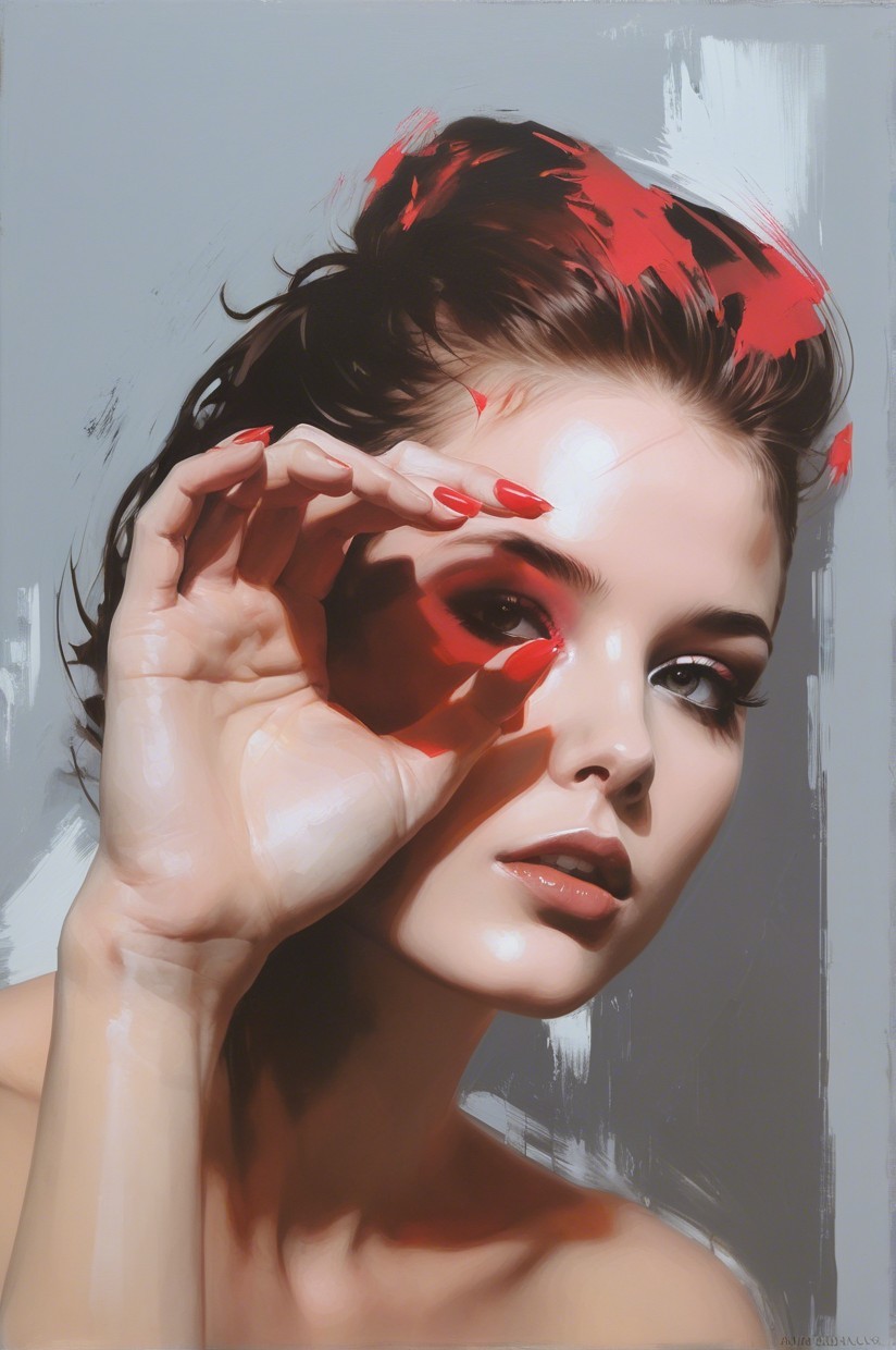 Elegant Portrait of a Woman with Dark Hair and Makeup
