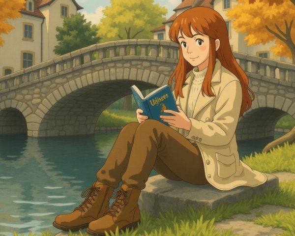 Young Woman Reading by a Serene Autumn River