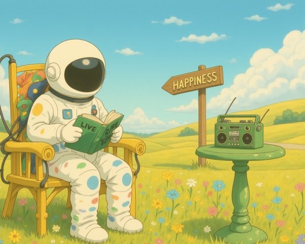 Astronaut Reading in Colorful Flower Field Setting
