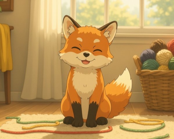 Cheerful Cartoon Fox in a Bright, Cozy Room