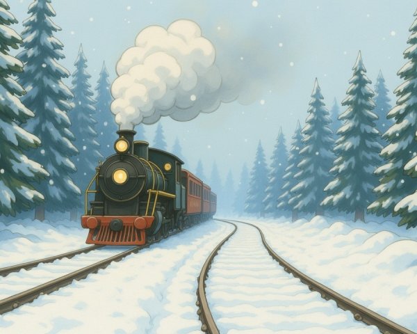 Vintage steam locomotive in a winter landscape