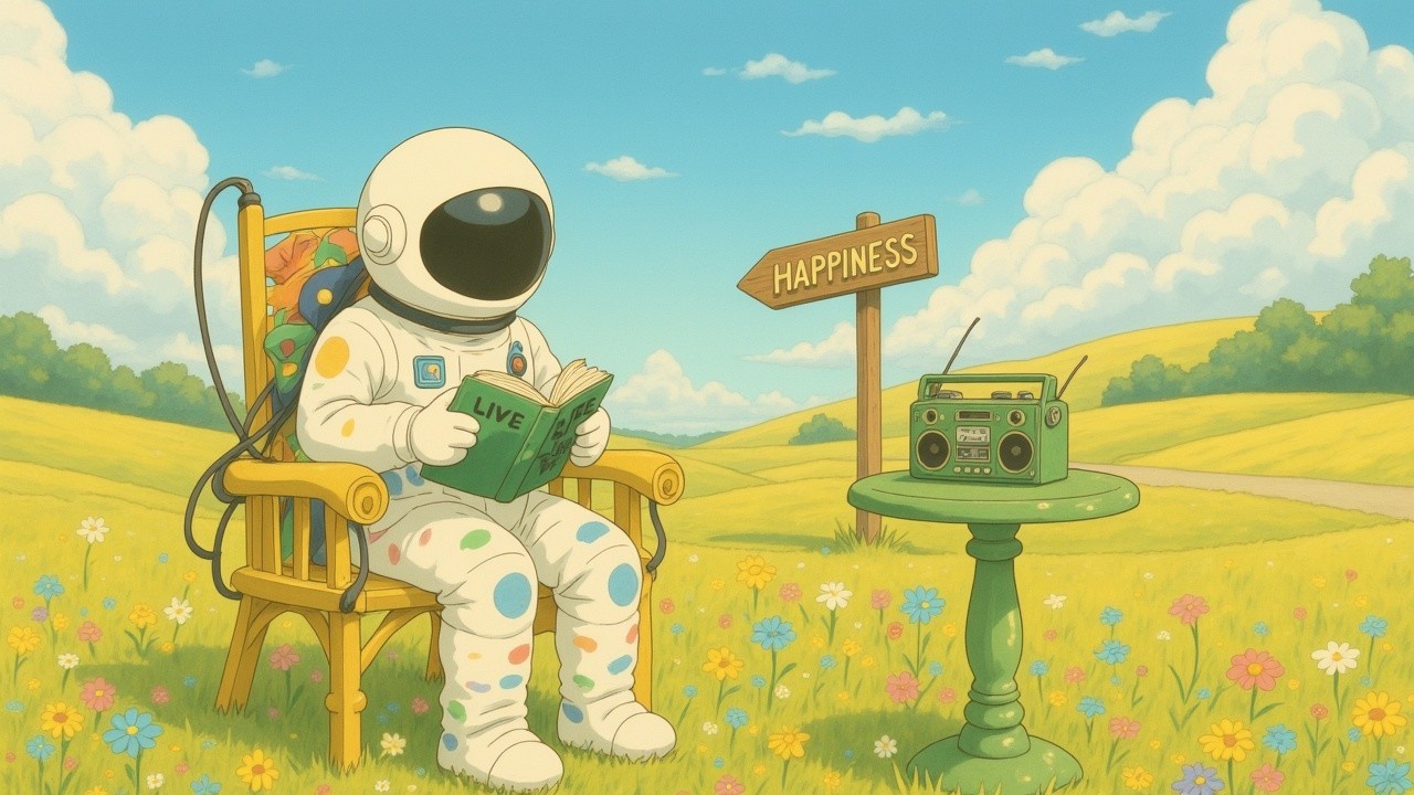 Astronaut Reading in Colorful Flower Field Setting