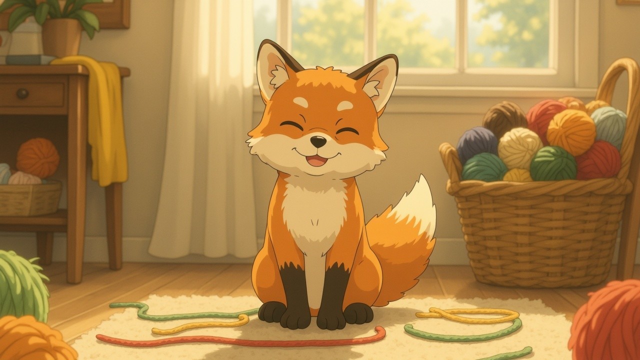 Cheerful Cartoon Fox in a Bright, Cozy Room