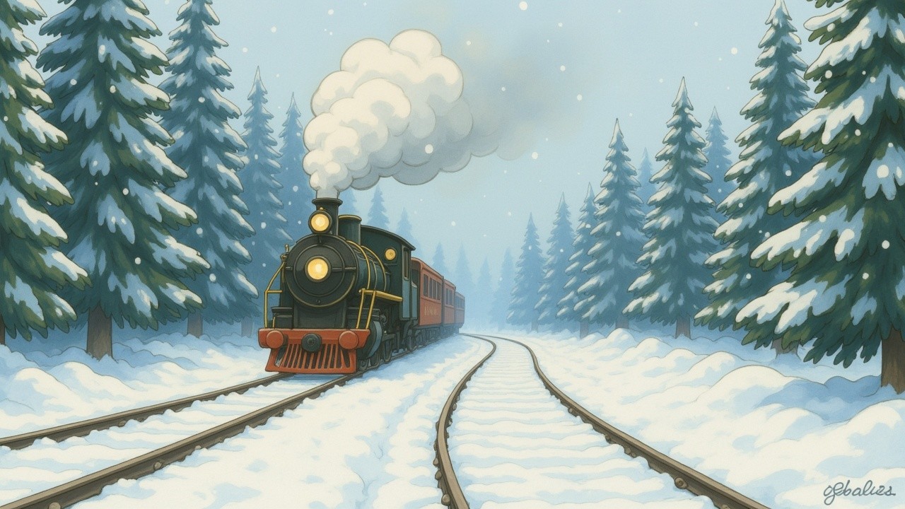 Vintage steam locomotive in a winter landscape