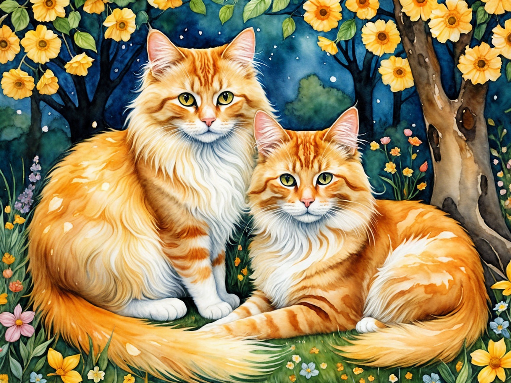 Fluffy Orange Kittens in Enchanted Flower Garden