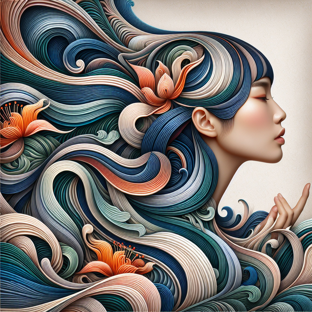 Stylized Portrait of a Woman with Floral Hair Design