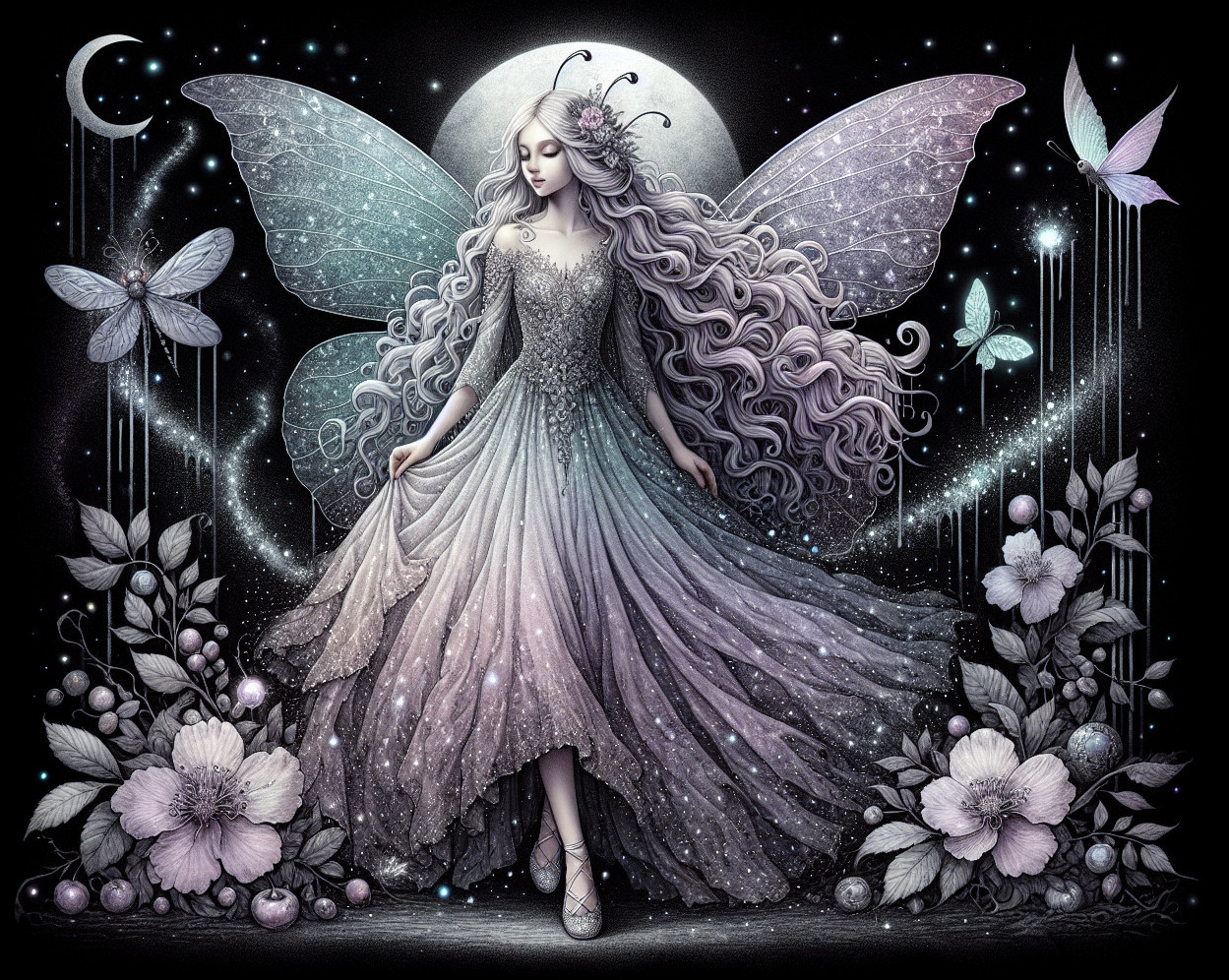 Mystical Fairy with Ethereal Wings in Starry Night