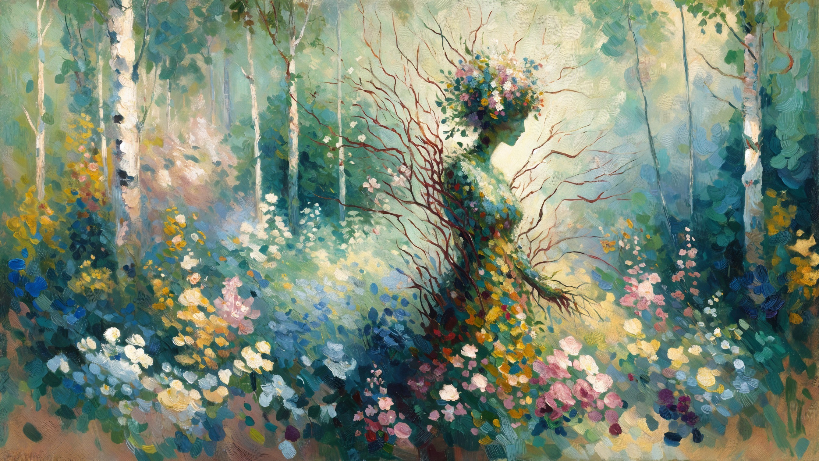 Whimsical Figure in a Vibrant Forest Setting