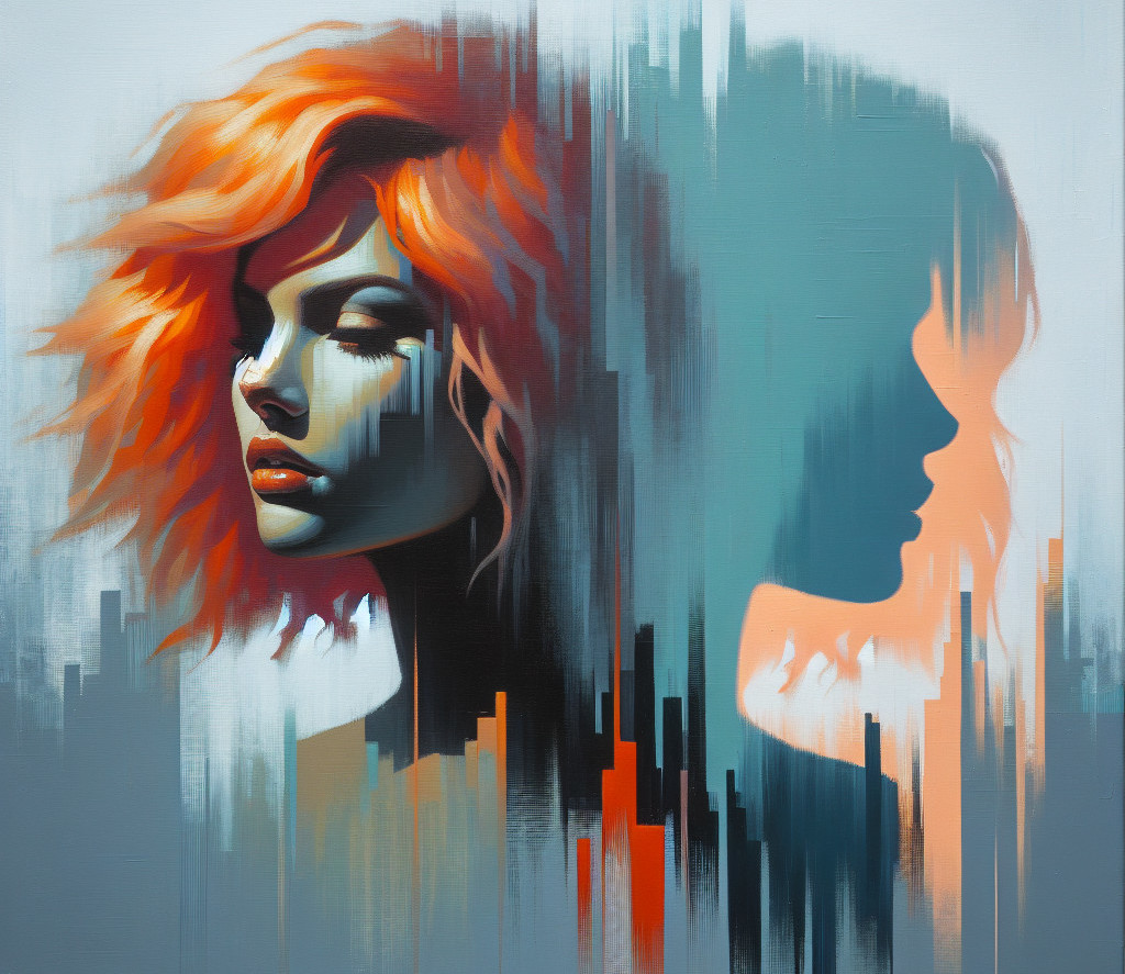 Vibrant Woman with Orange Hair in Abstract Background