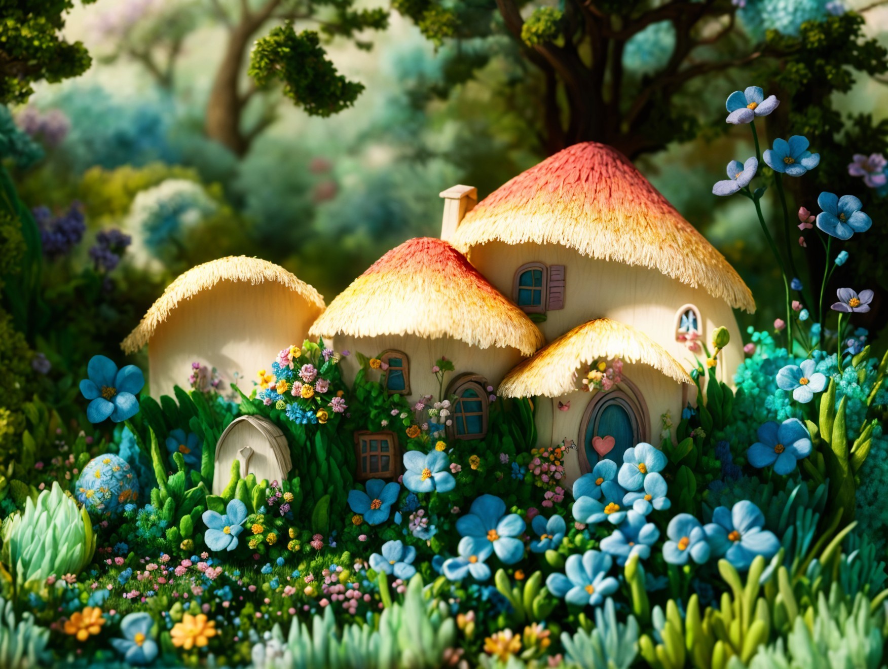 Charming Cottages Surrounded by Lush Greenery and Flowers