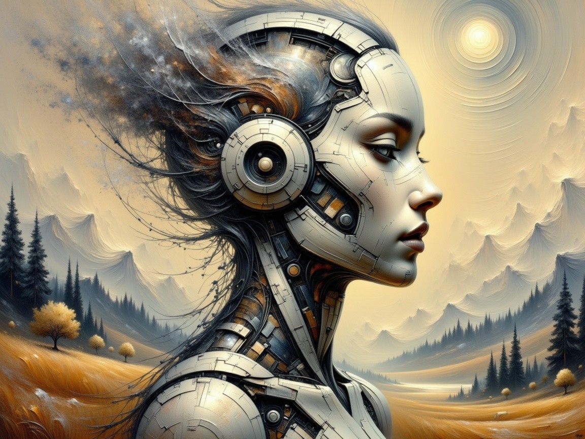 Futuristic Humanoid Figure in Nature-Inspired Design