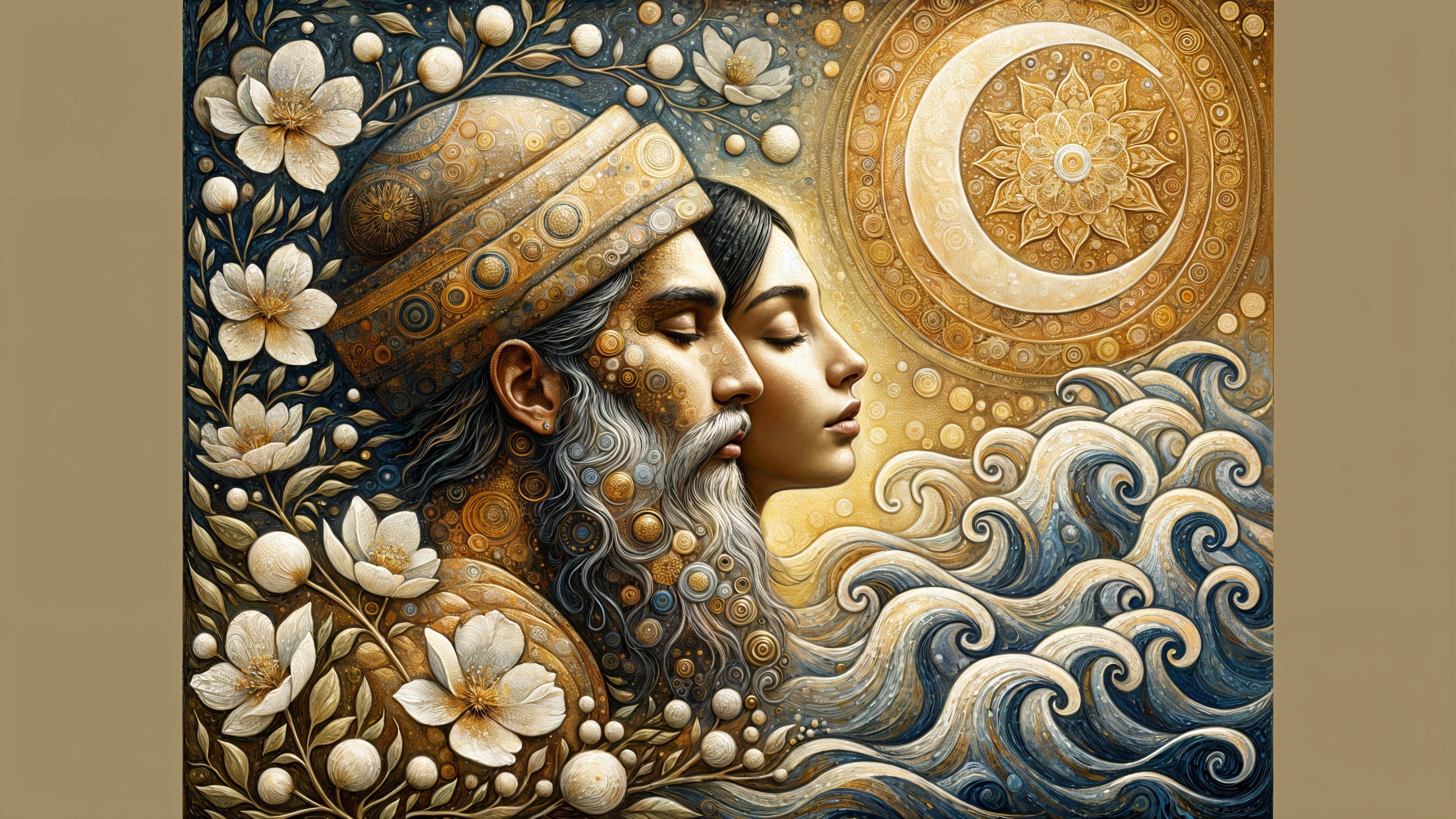 Serene Profile of Couple with Floral and Mystical Elements
