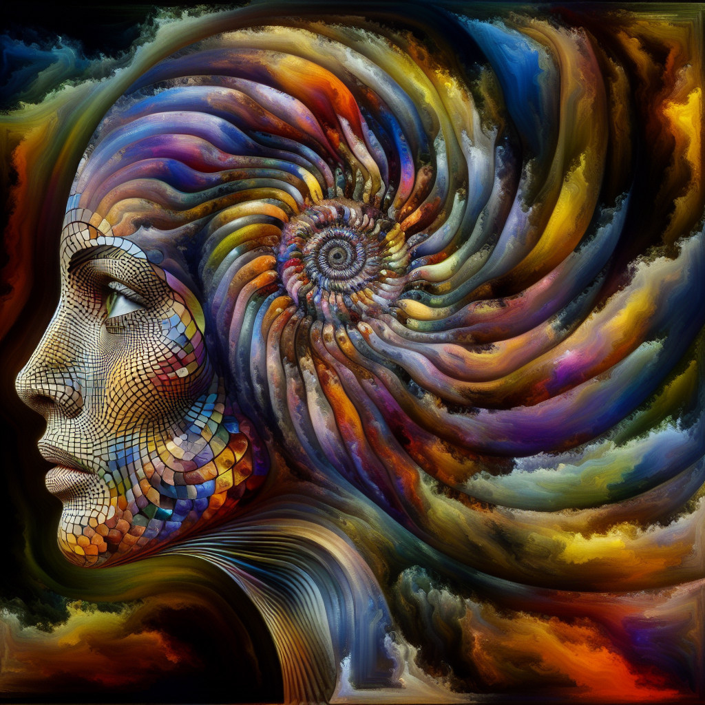 Surreal Profile Face with Colorful Mosaic Patterns