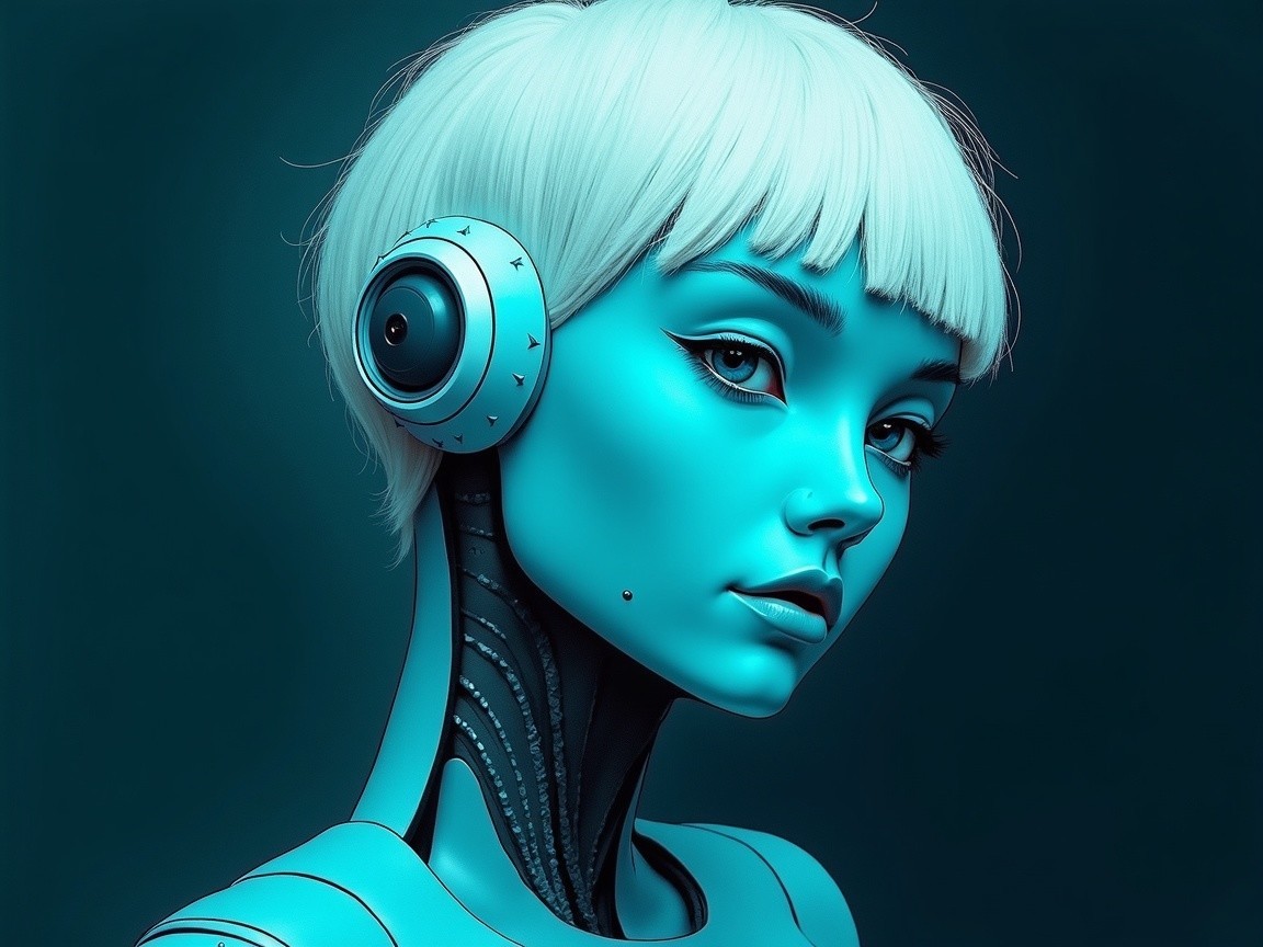 Futuristic Humanoid Robot with Blue Exterior and Details