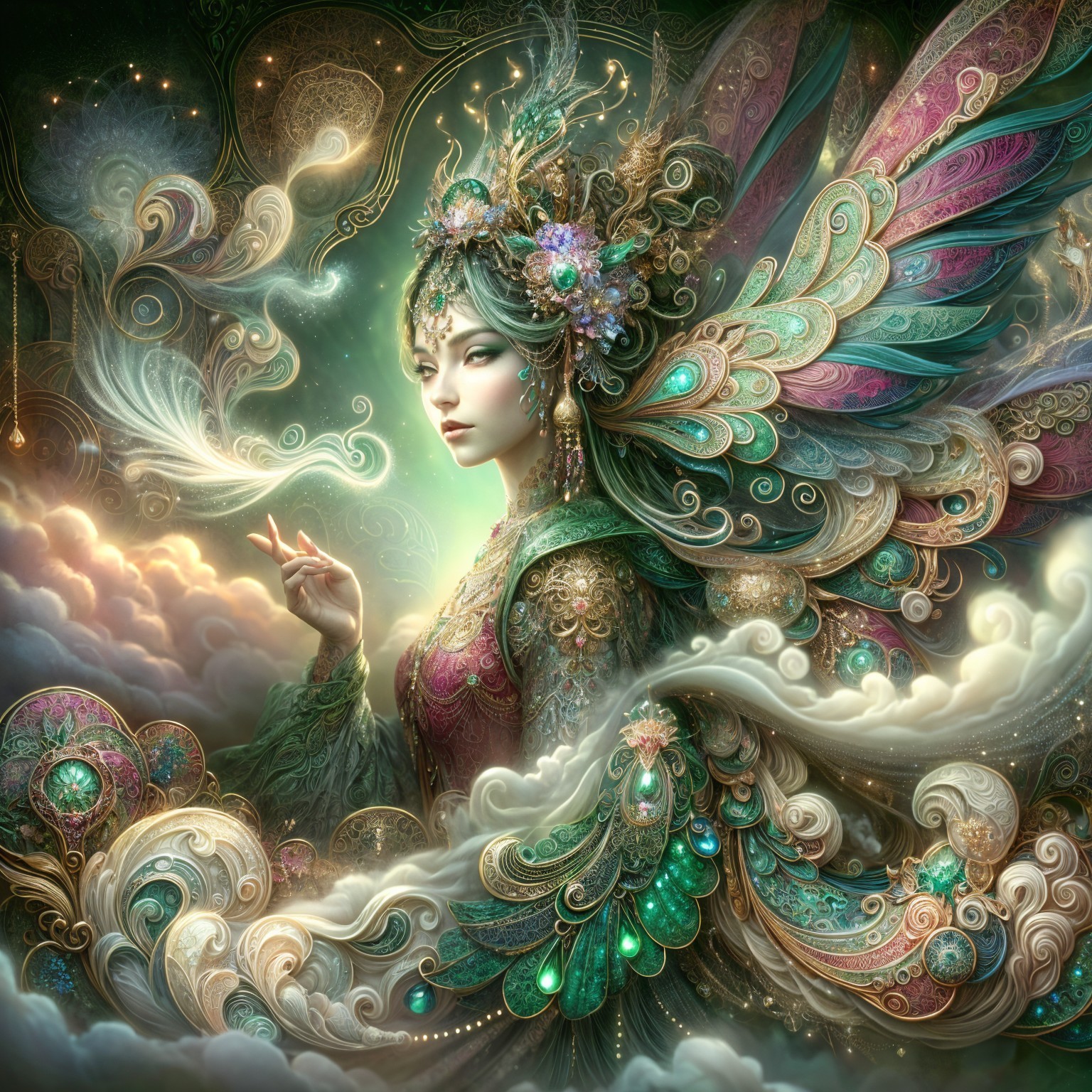 Colorful Figure in Nature-Inspired Ethereal Garments