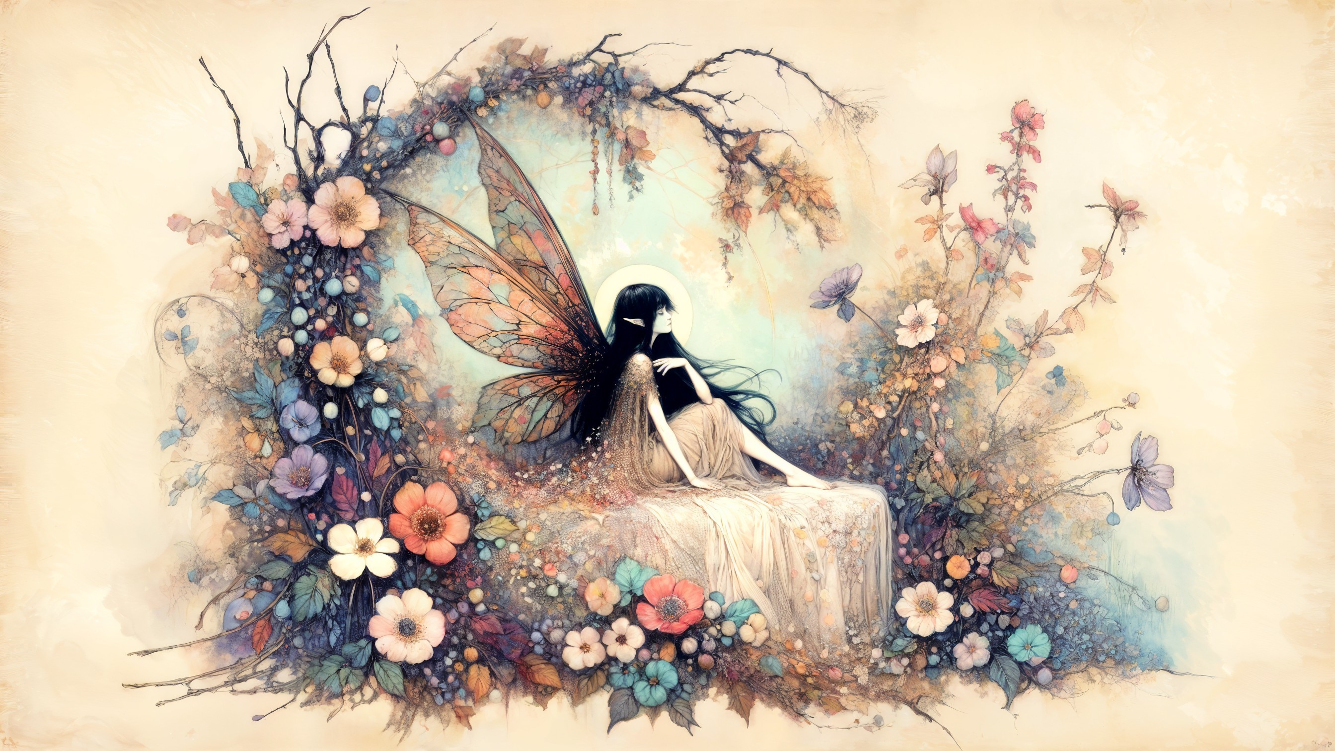 Fairy in a Floral Haven with Vibrant Flowers