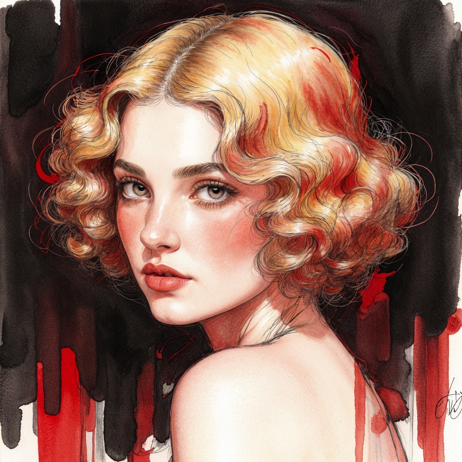 Portrait of a Young Woman with Curly Blonde Hair