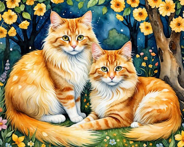 Fluffy Orange Kittens in Enchanted Flower Garden