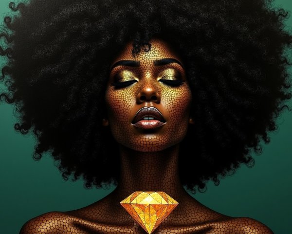 Portrait of a Woman with Curly Hair and Glamorous Details