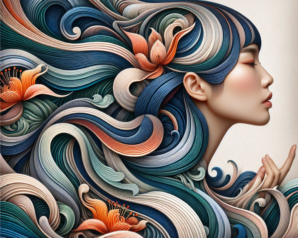 Stylized Portrait of a Woman with Floral Hair Design