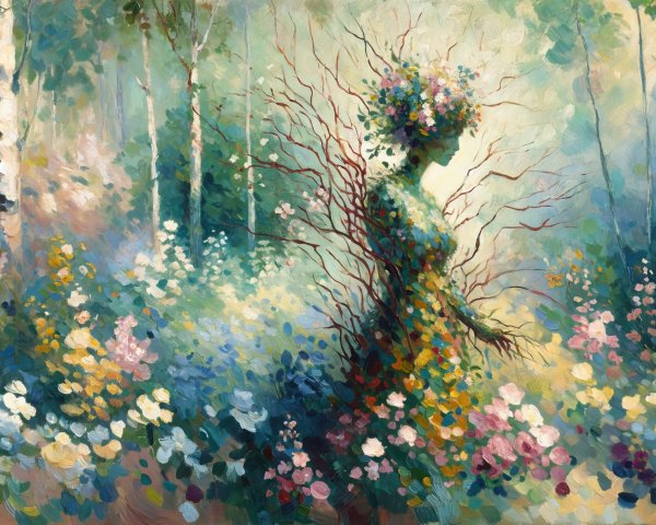 Whimsical Figure in a Vibrant Forest Setting