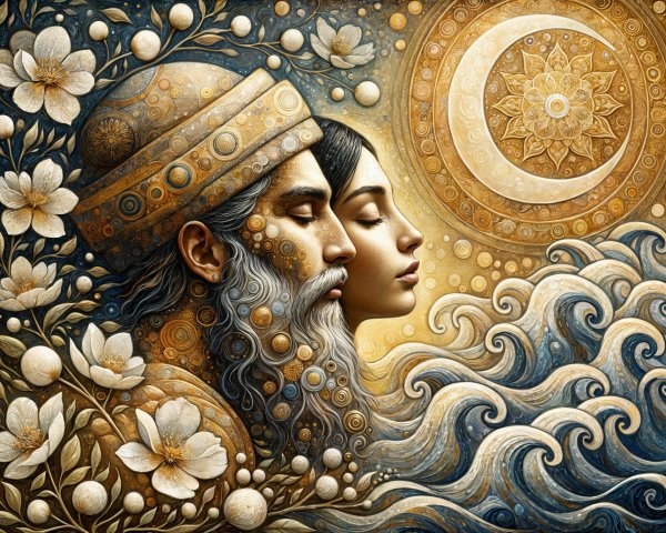 Serene Profile of Couple with Floral and Mystical Elements