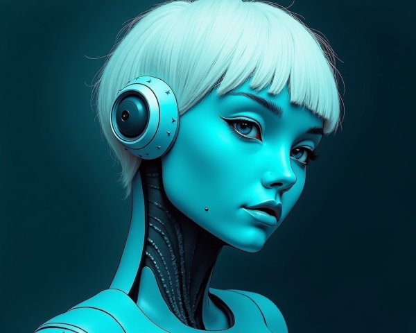 Futuristic Humanoid Robot with Blue Exterior and Details
