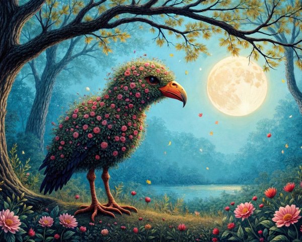 Majestic Bird in a Dreamlike Forest Landscape
