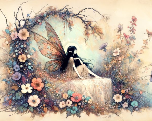 Fairy in a Floral Haven with Vibrant Flowers