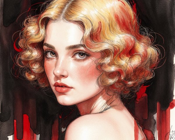 Portrait of a Young Woman with Curly Blonde Hair