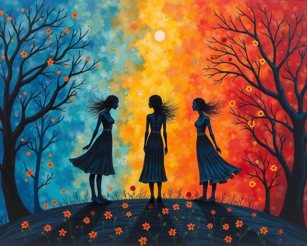Silhouetted Figures on a Hill at Dawn and Dusk