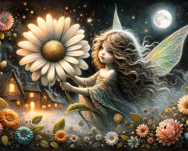 Fantasy Painting of a Fairy with Colorful Flowers