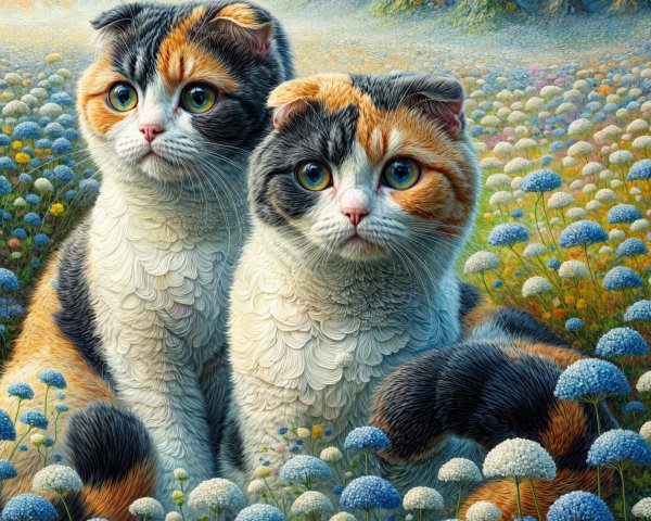 Fluffy Cats in a Colorful Dreamlike Landscape