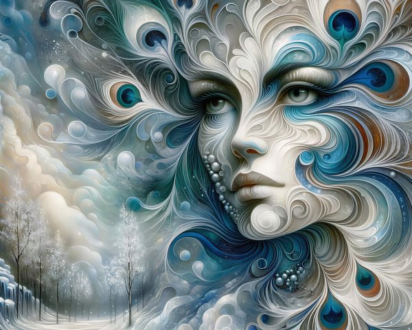 Whimsical Digital Painting of Mystical Female Face