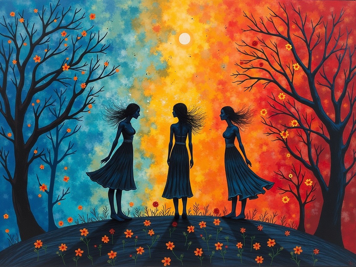 Silhouetted Figures on a Hill at Dawn and Dusk